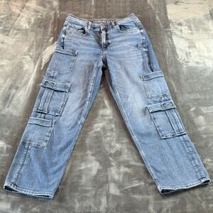 American Eagle Super High-Rise Baggy Straight Cargo Jeans Womens 8 R Stretch